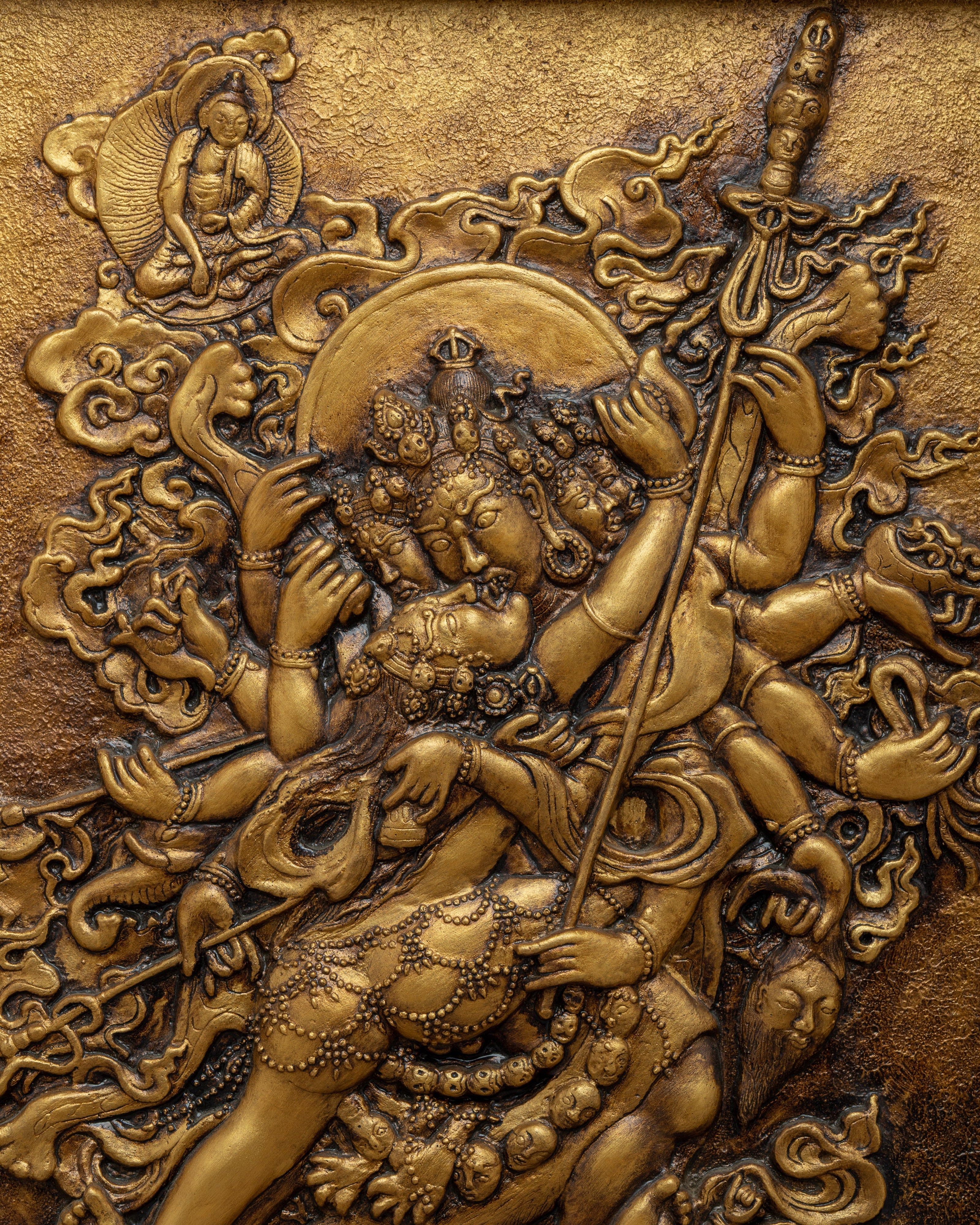Chakrasamvara Wooden Thangka | Tibetan Relief Art