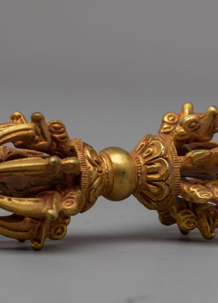 Handmade Tibetan Vajra Thunderbolt | 24k Gold Plated Vajra for Meditation