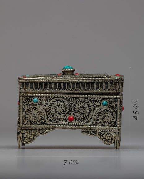 Tibetan Mini Treasure Chest | Tibetan Box with Gemstones Inlaid