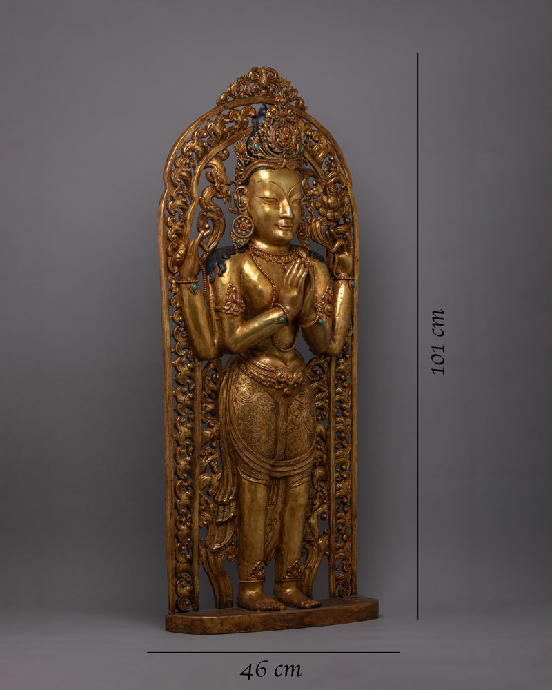 Standing 4 Arm Chenrezig Statue | Gold Plated Traditional Buddhist Statue