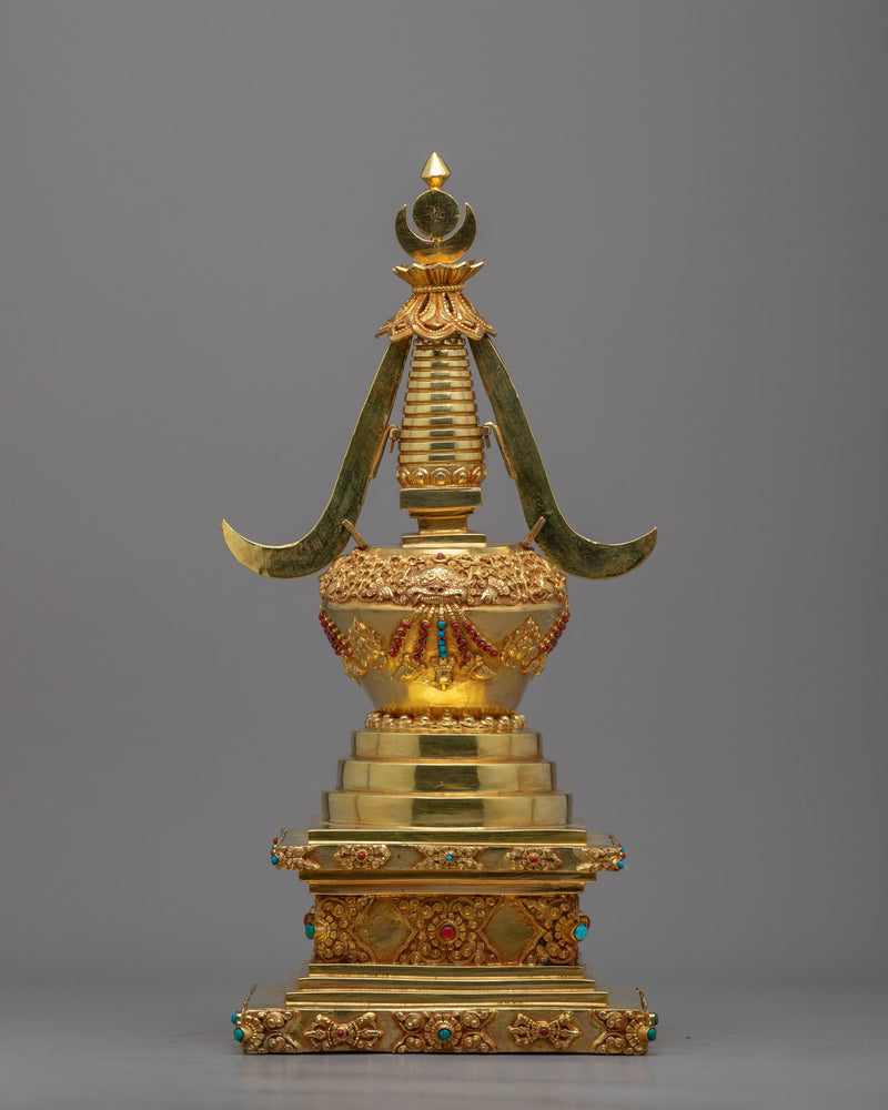 24k Gold plated Buddhist Chorten Stupa | Traditional Himalayan Art