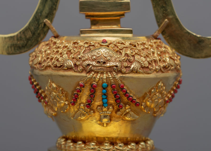 24k Gold plated Buddhist Chorten Stupa | Traditional Himalayan Art