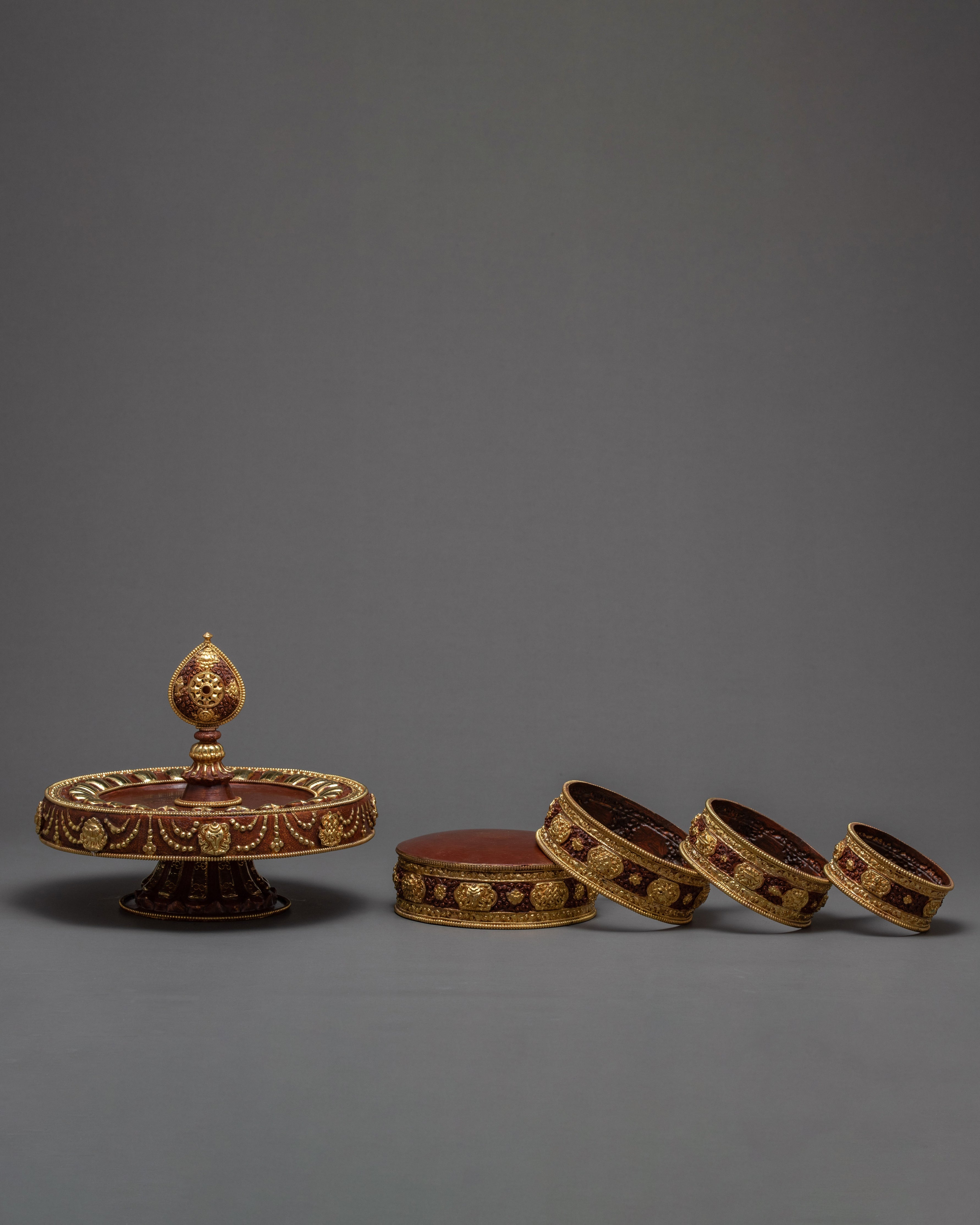 Traditional Rice Offering Set | Highly Decorated Copper Mandala