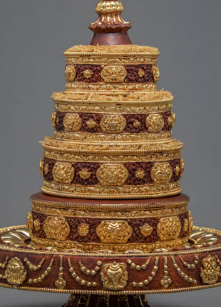 Traditional Rice Offering Set | Highly Decorated Copper Mandala