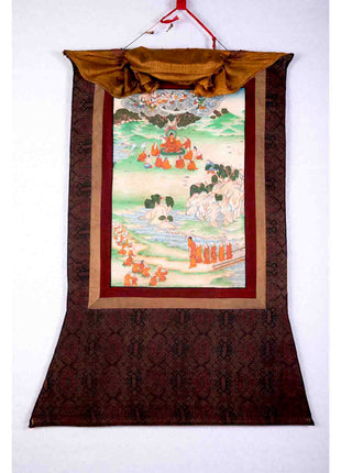 30+ Years Old Thangka With Dhaka Fabric Brocade | Wall Hanging