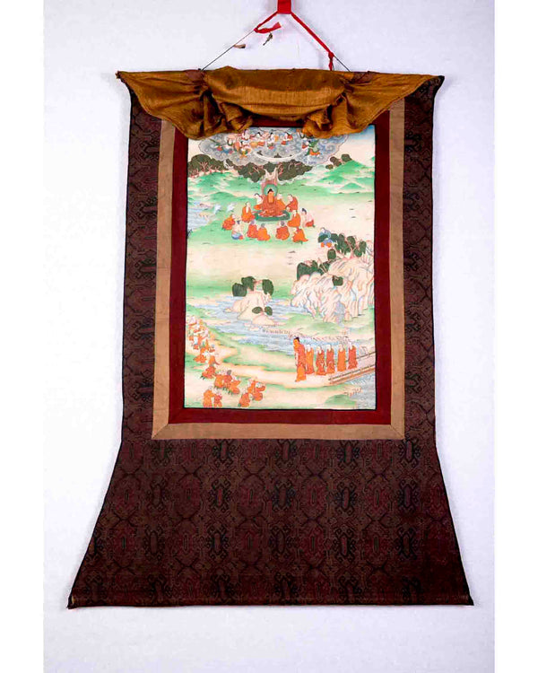 30+ Years Old Thangka With Dhaka Fabric Brocade | Wall Hanging