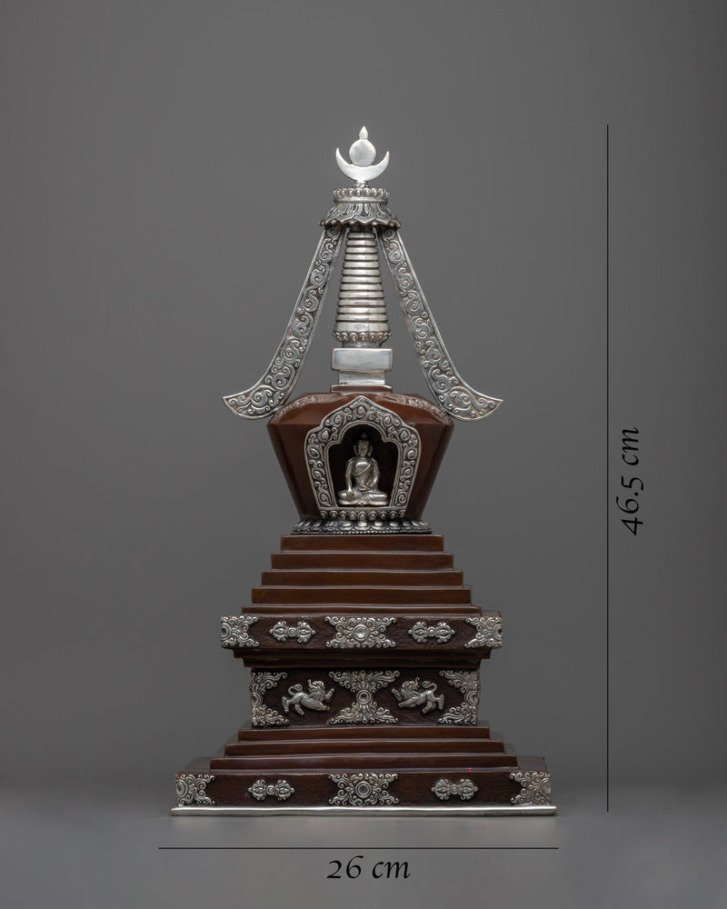 Tibetan Chorten Stupa | Himlayan Art with Silver plating