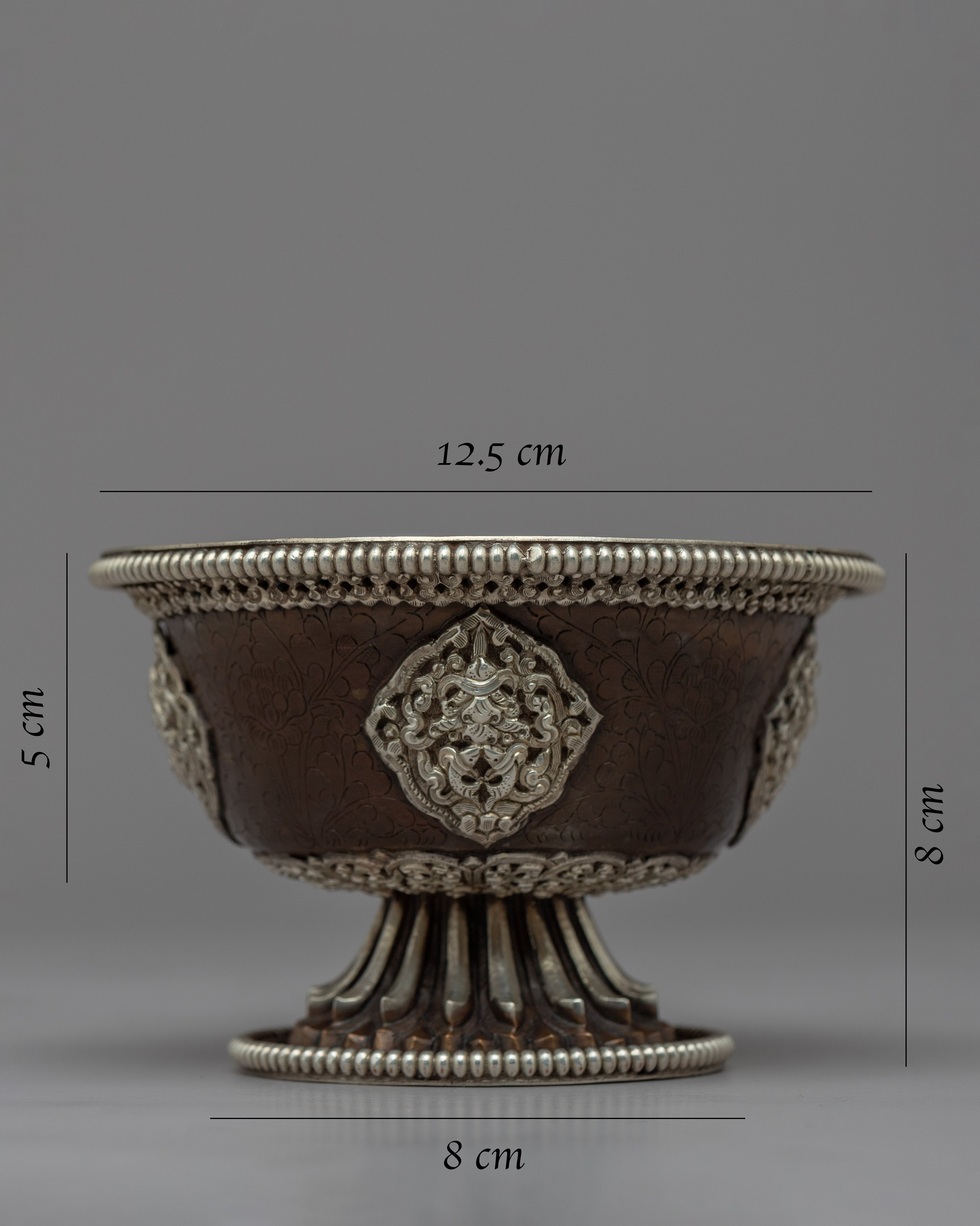 Seven Offering Bowls for Offerings | Silver plated Himalayan Bowls