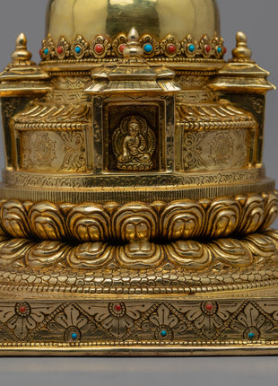 Buddhist Handmade Stupa | 24K Gold Plated Stupa for Good Luck