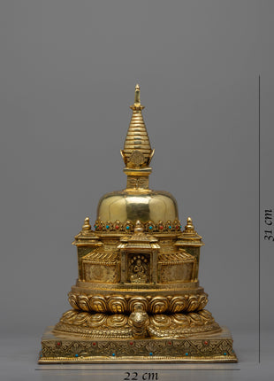 Buddhist Handmade Stupa | 24K Gold Plated Stupa for Good Luck
