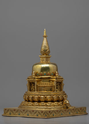 Buddhist Handmade Stupa | 24K Gold Plated Stupa for Good Luck