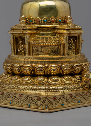 Buddhist Handmade Stupa | 24K Gold Plated Stupa for Good Luck
