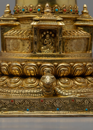 Buddhist Handmade Stupa | 24K Gold Plated Stupa for Good Luck