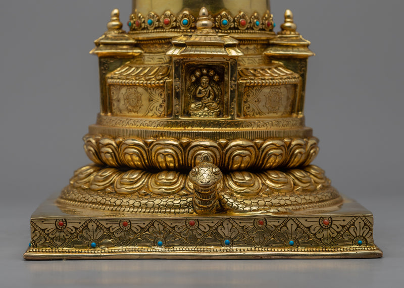 Buddhist Handmade Stupa | 24K Gold Plated Stupa for Good Luck