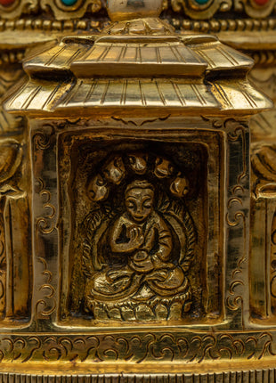 Buddhist Handmade Stupa | 24K Gold Plated Stupa for Good Luck