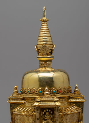 Buddhist Handmade Stupa | 24K Gold Plated Stupa for Good Luck
