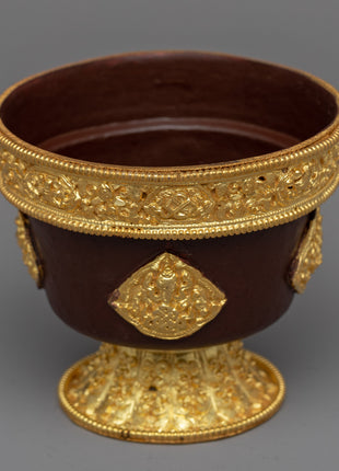 Copper Offering Bowl with Intricate Engravings | Symbolic Altar Centerpiece