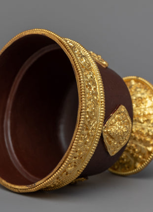 Copper Offering Bowl with Intricate Engravings | Symbolic Altar Centerpiece