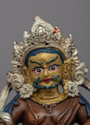 Dzambhala Buddha Wealth Deity Statue | 24k Gold Gilded Copper Body with Silver Plating