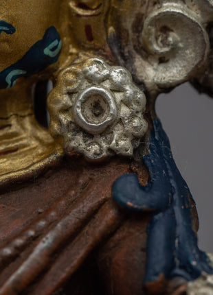 Dzambhala Buddha Wealth Deity Statue | 24k Gold Gilded Copper Body with Silver Plating