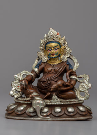 Dzambhala Buddha Wealth Deity Statue | 24k Gold Gilded Copper Body with Silver Plating