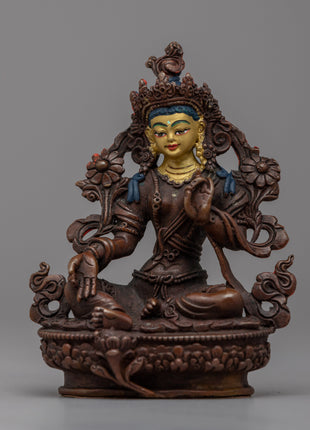 Discover Compassion with Our Small Green Tara Statue | Oxidized Copper Sculpture