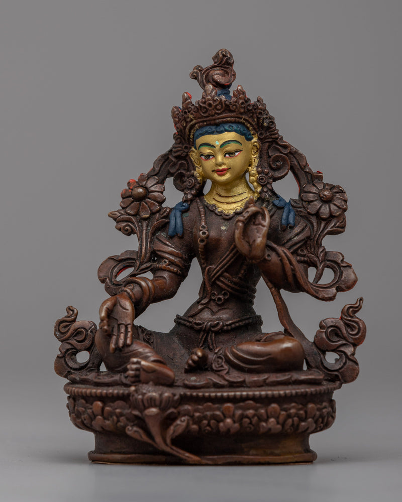 Discover Compassion with Our Small Green Tara Statue | Oxidized Copper Sculpture