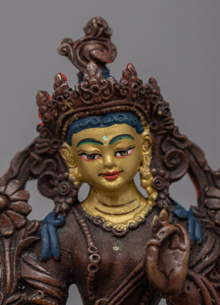 Discover Compassion with Our Small Green Tara Statue | Oxidized Copper Sculpture