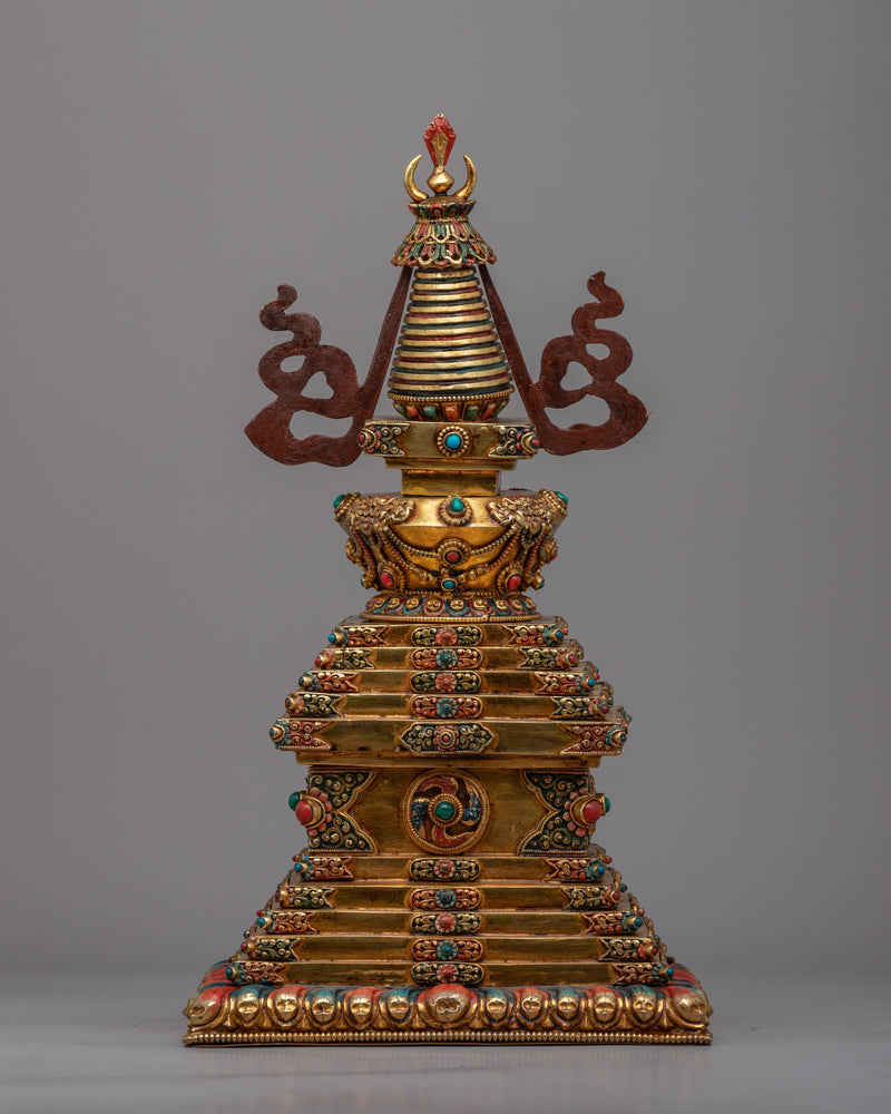 Exquisite Stupa Chorten |  24k Gold Plated Stupa