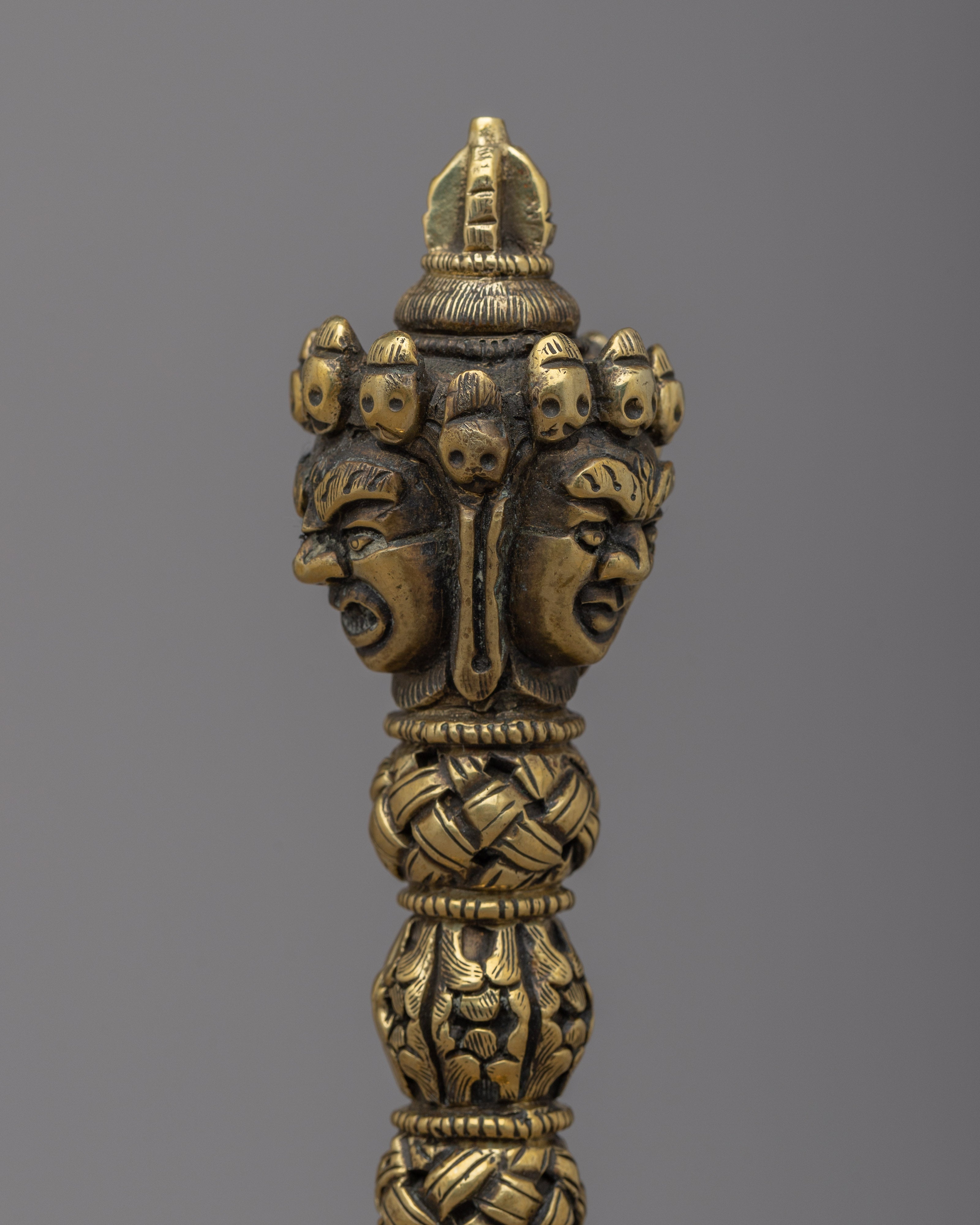 Tibetan Dagger Phurba | Stunning Brass Body Phurba with Skull Stand
