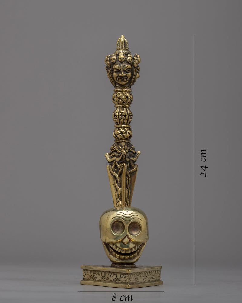 Tibetan Dagger Phurba | Stunning Brass Body Phurba with Skull Stand