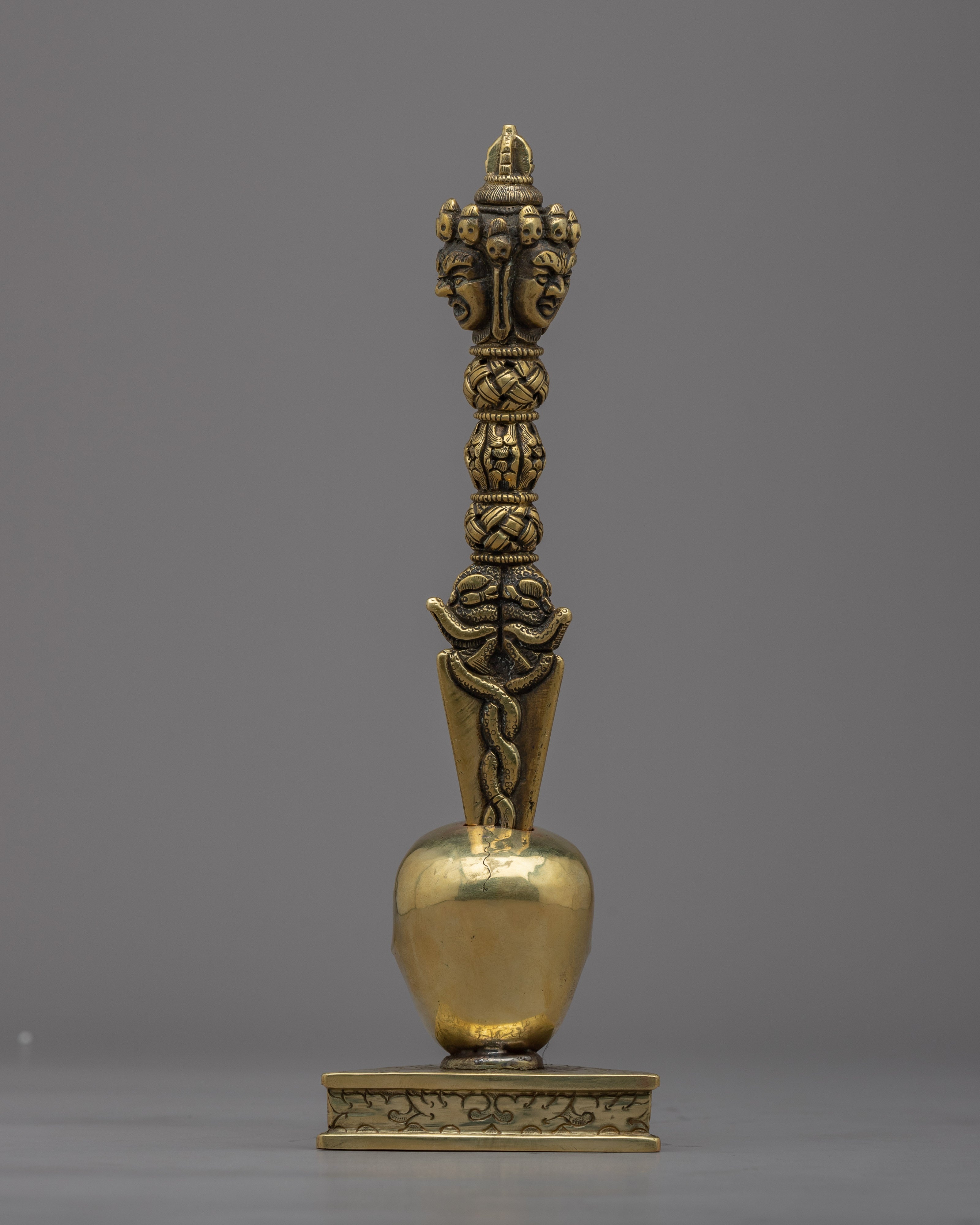 Tibetan Dagger Phurba | Stunning Brass Body Phurba with Skull Stand