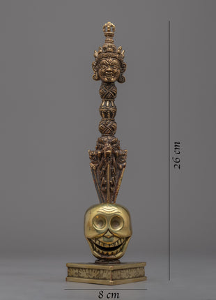 Brass Buddhist Knife with Skull Stand | Phurba for Rituals and Ceremonies"