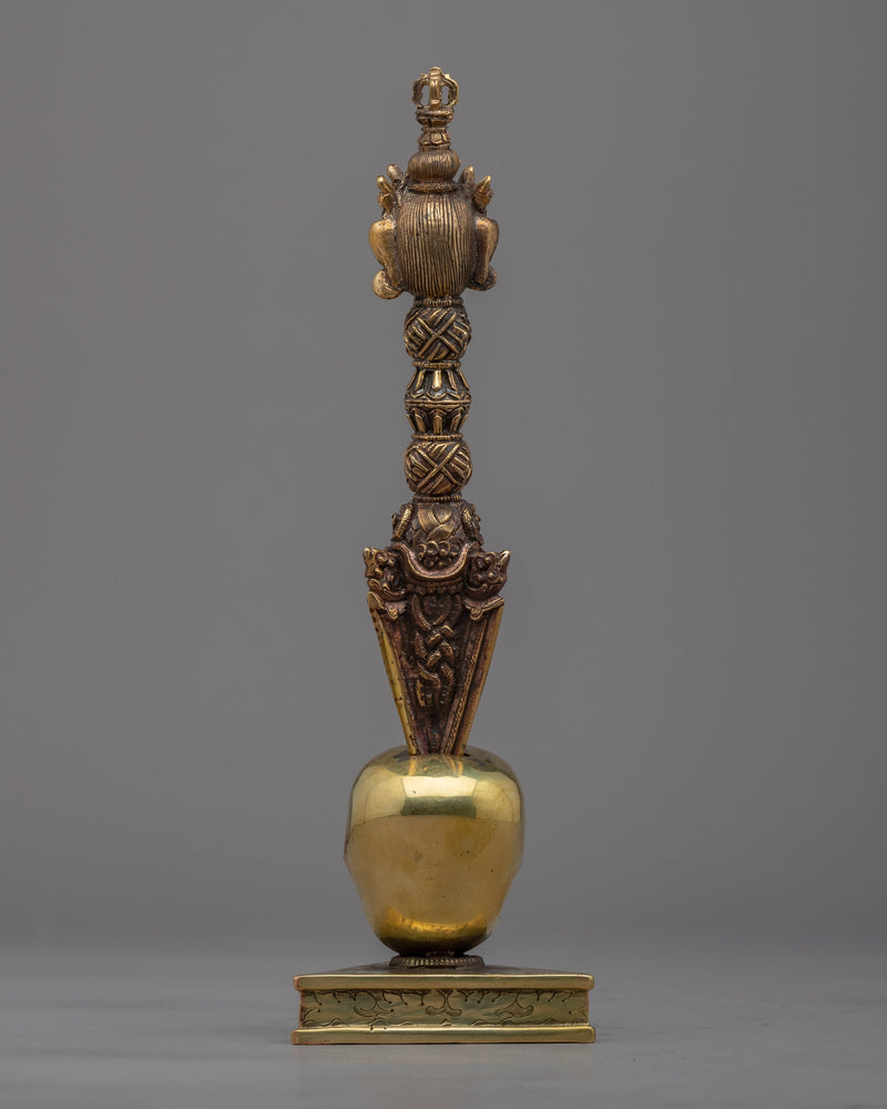 Brass Buddhist Knife with Skull Stand | Phurba for Rituals and Ceremonies"