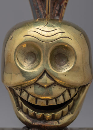 Brass Buddhist Knife with Skull Stand | Phurba for Rituals and Ceremonies"