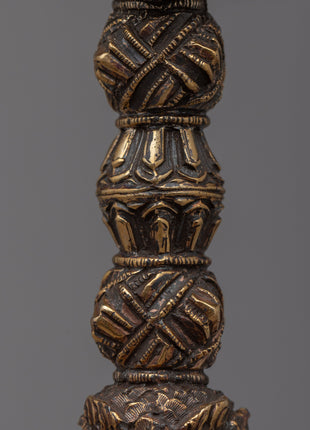 Brass Buddhist Knife with Skull Stand | Phurba for Rituals and Ceremonies"