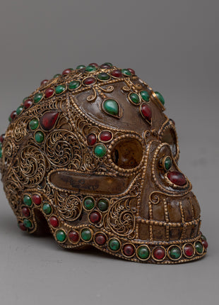 Skull Crystal with Gemstones | Stunning Silver Plated Decoration for Home or Office