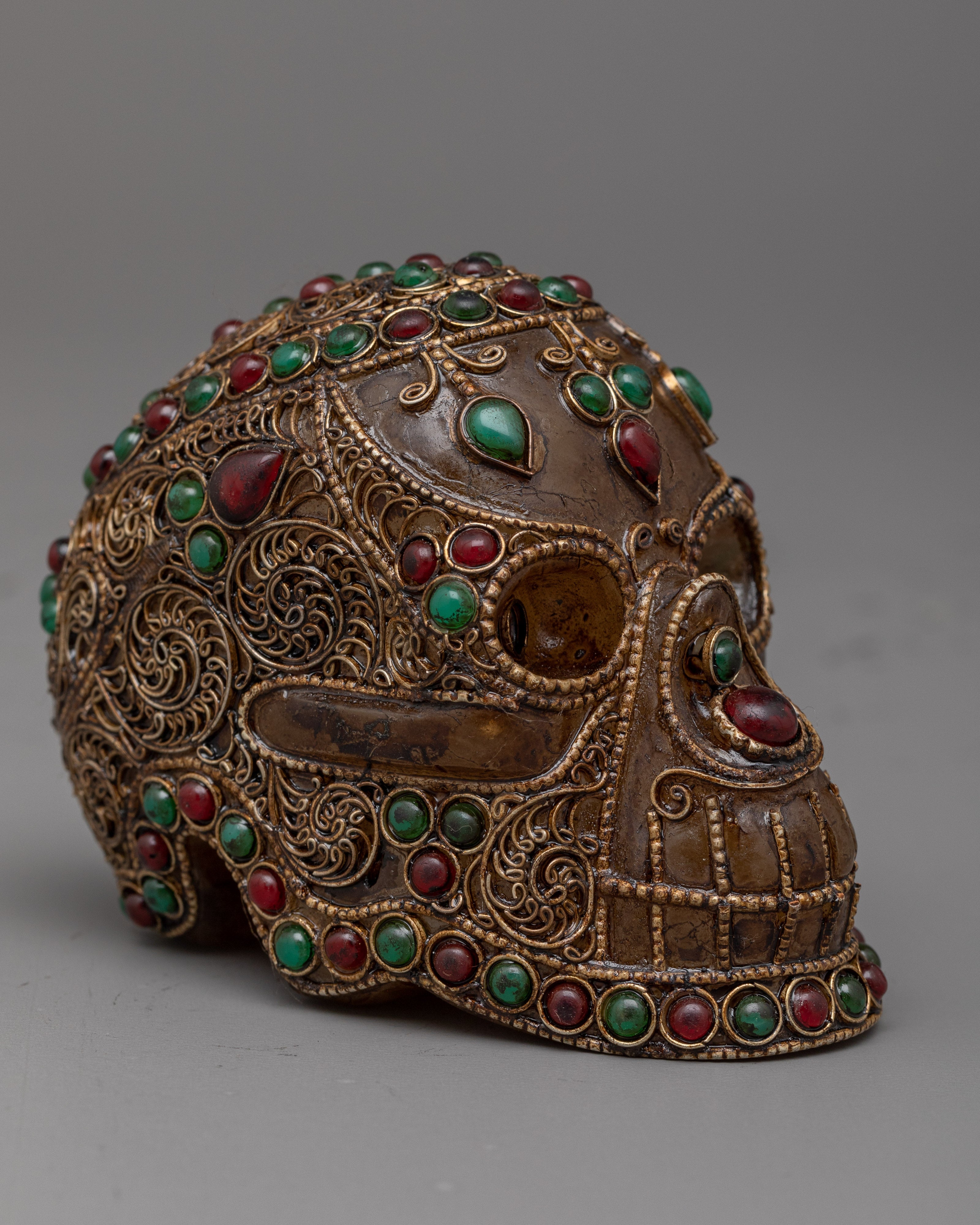 Skull Crystal with Gemstones | Stunning Silver Plated Decoration for Home or Office