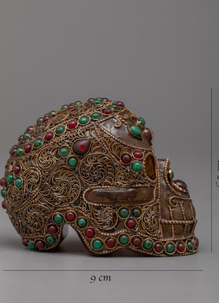 Skull Crystal with Gemstones | Stunning Silver Plated Decoration for Home or Office