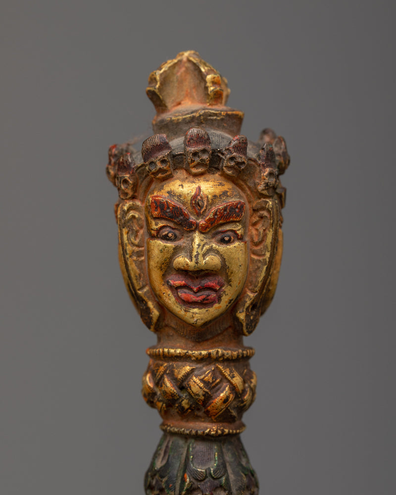 24K Gold Plated Handcrafted Copper Vajra Phurba | Sacred Tibetan Ritual Tool
