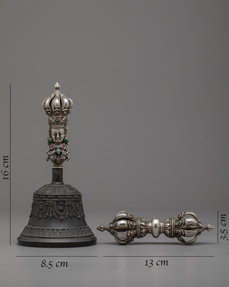 Buddhist Bell and Vajra Set | Exquisite Coppre Body with Silver Plating