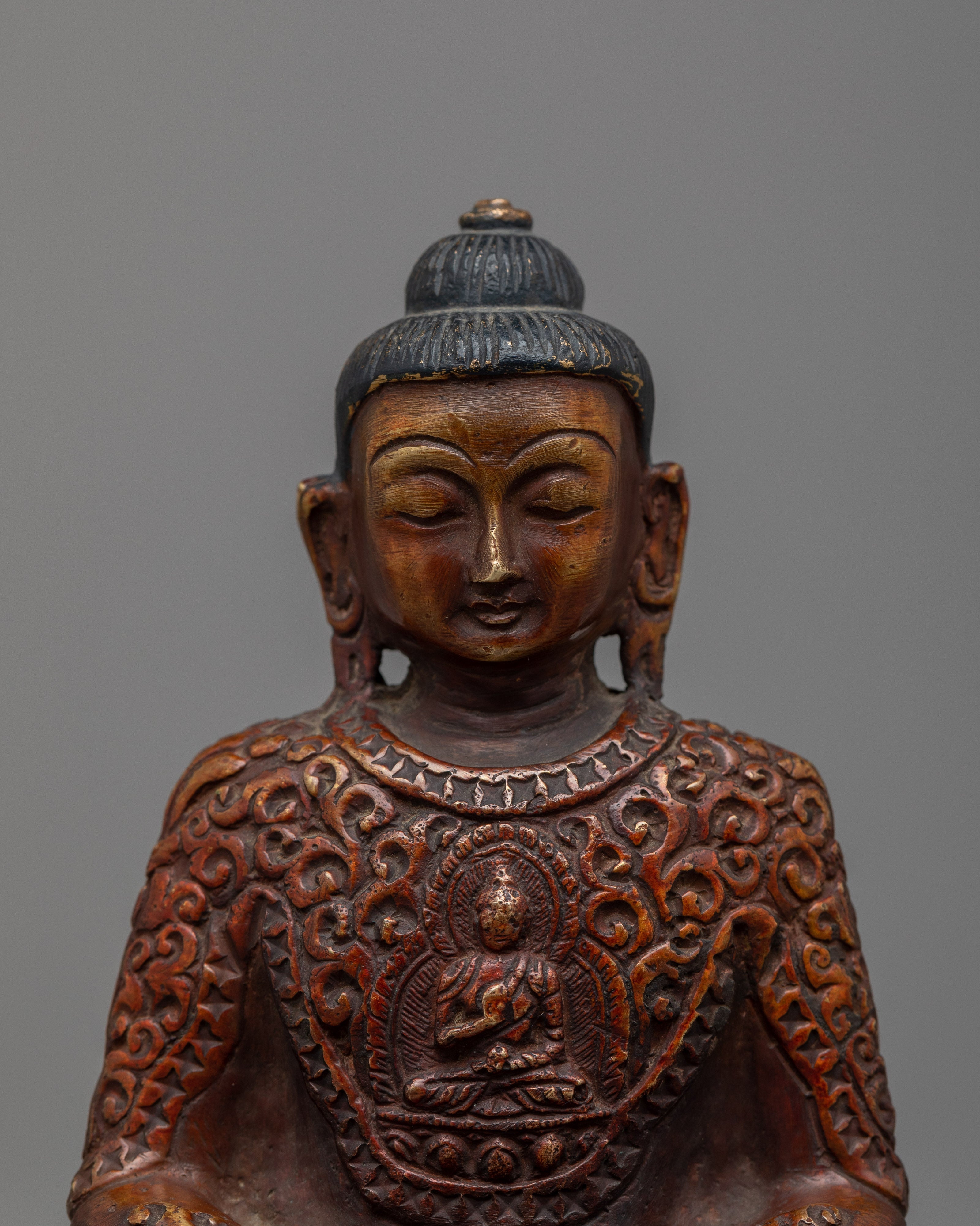 Handcrafted Buddha Amitabha Statue | Oxidized Copper Body Sculpture