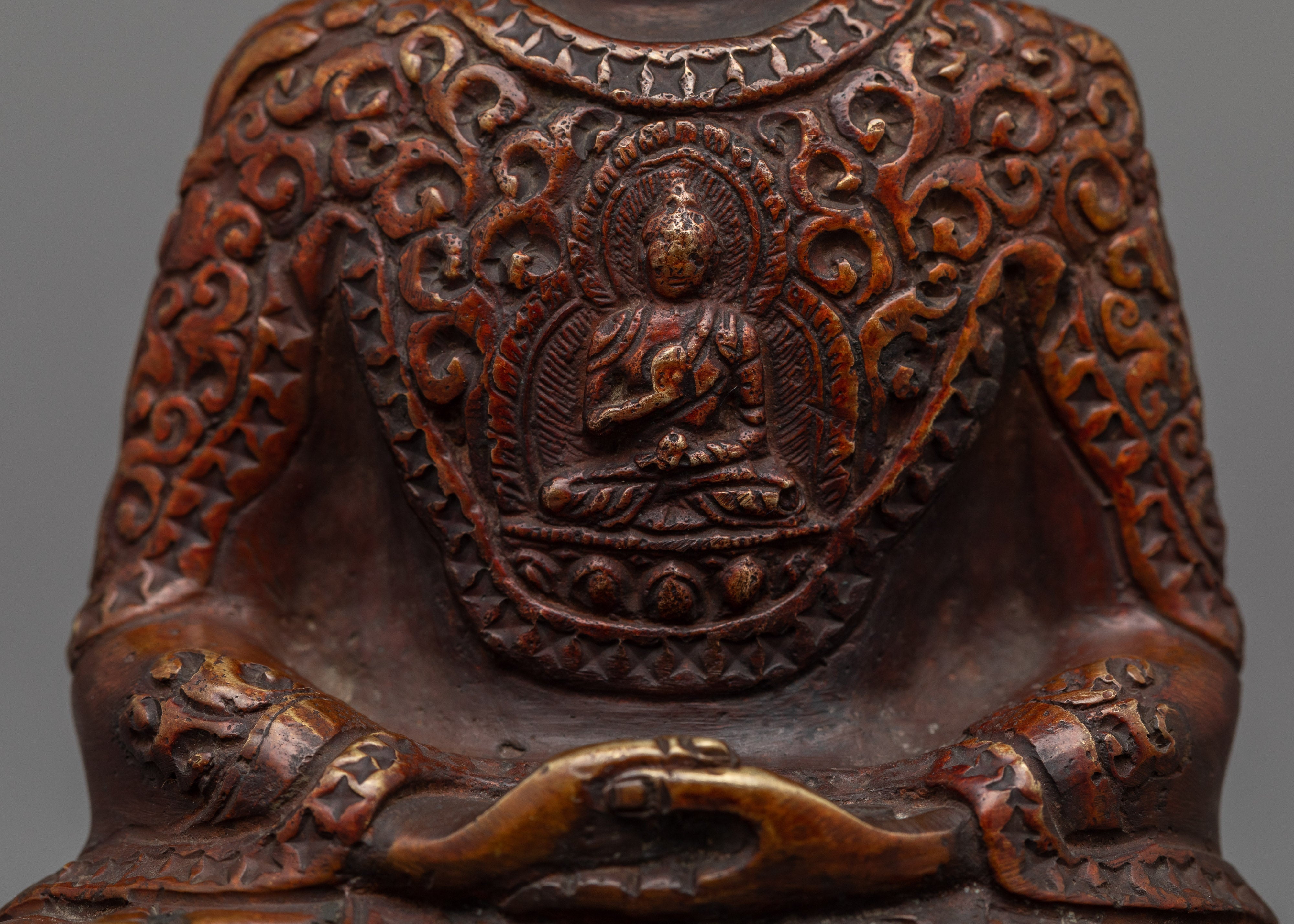 Handcrafted Buddha Amitabha Statue | Oxidized Copper Body Sculpture