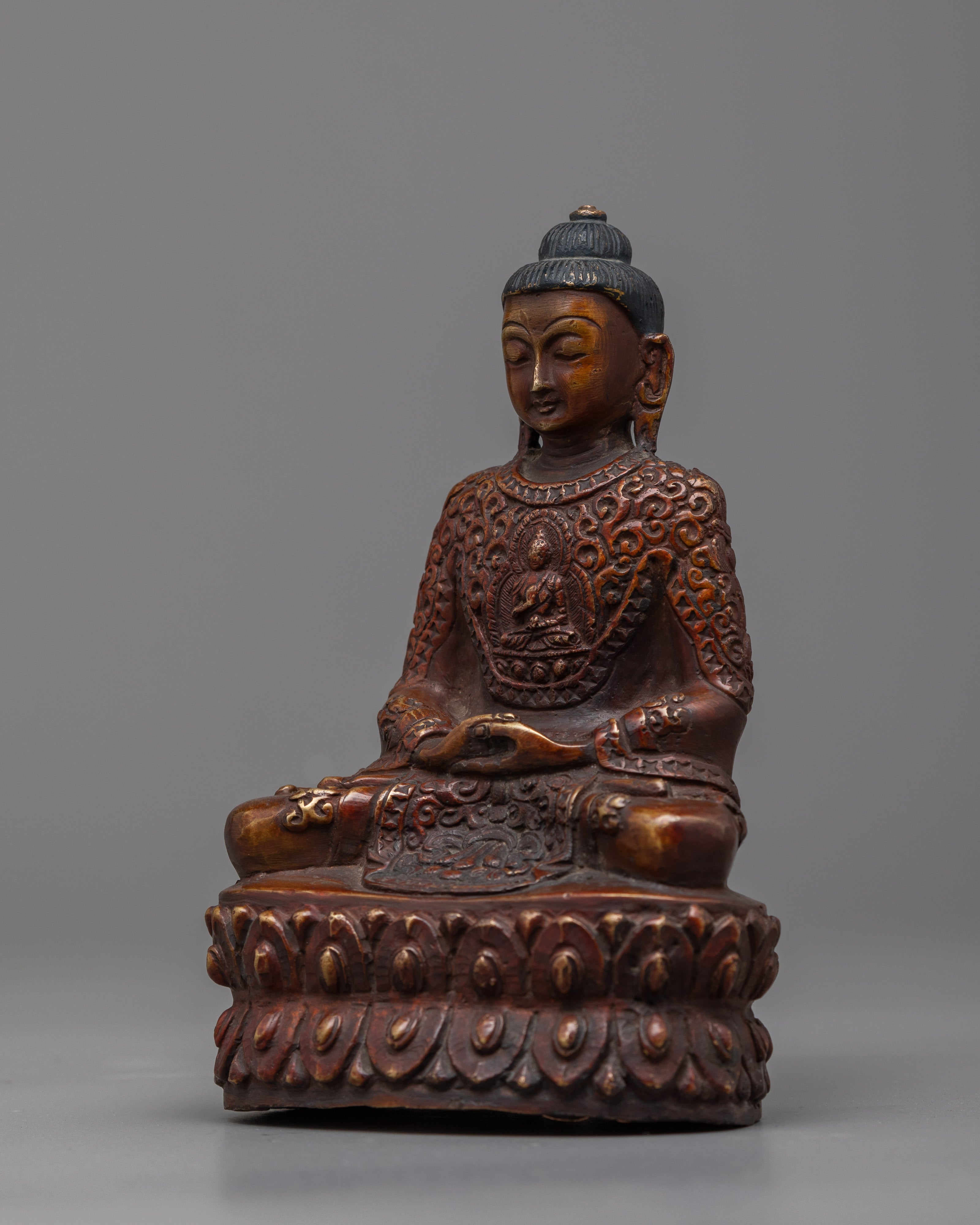 Handcrafted Buddha Amitabha Statue | Oxidized Copper Body Sculpture