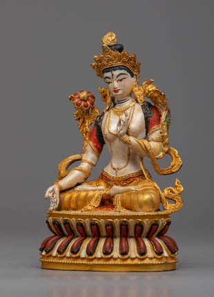 Divine White Tara Statue | Machine Made Copper Statue with 24k Gold Plating and Acrylic Painting"