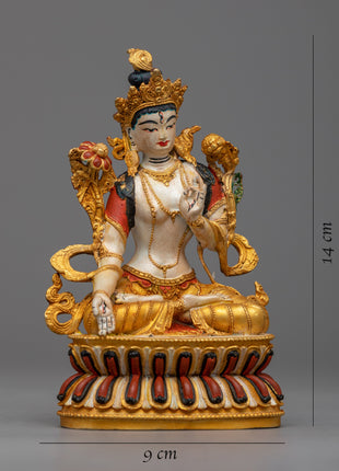 Divine White Tara Statue | Machine Made Copper Statue with 24k Gold Plating and Acrylic Painting"