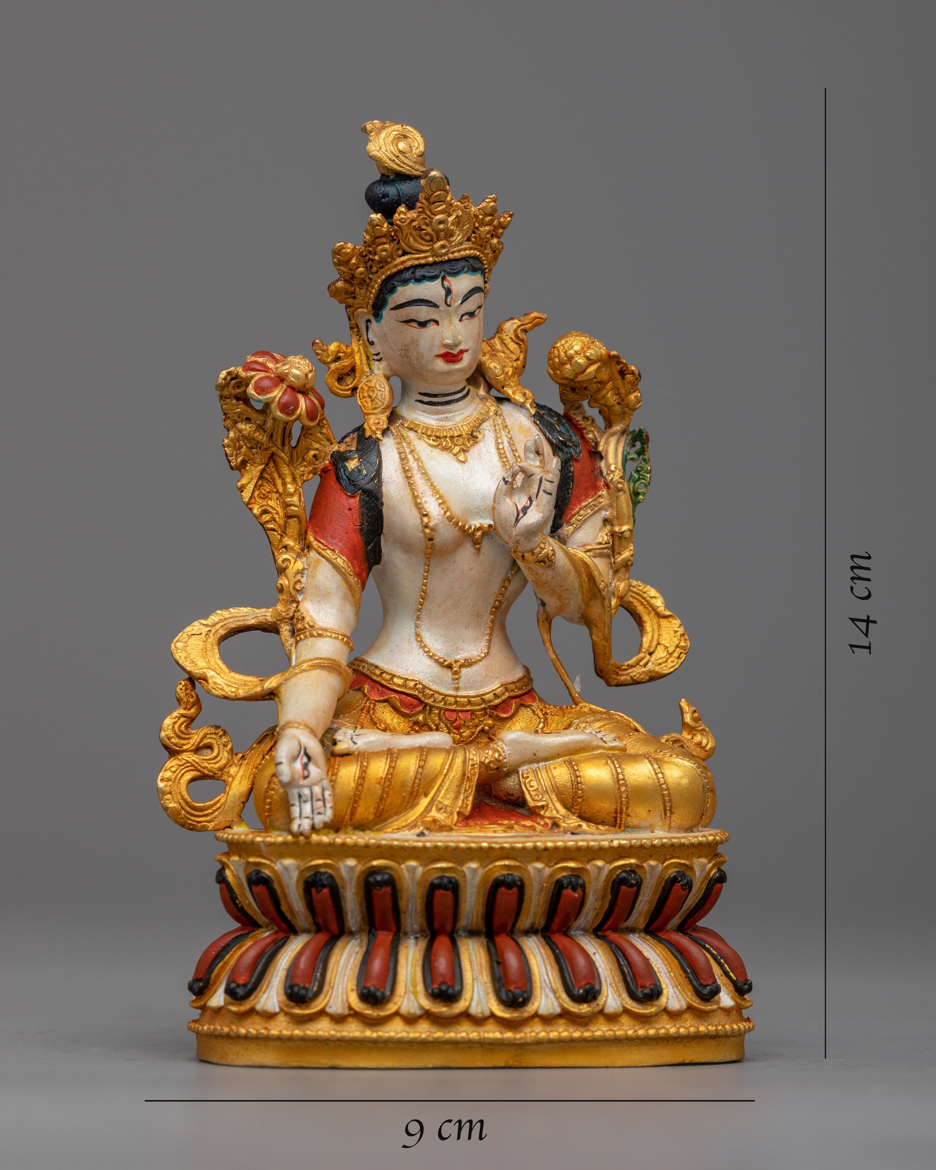 Divine White Tara Statue | Machine Made Copper Statue with 24k Gold Plating and Acrylic Painting"
