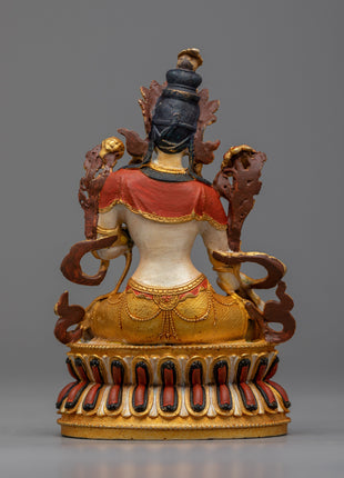 Divine White Tara Statue | Machine Made Copper Statue with 24k Gold Plating and Acrylic Painting"