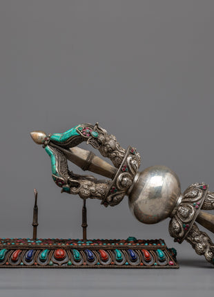 Handmade Silver Vajra with Stand | Exquisite Buddhist Ritual Tool