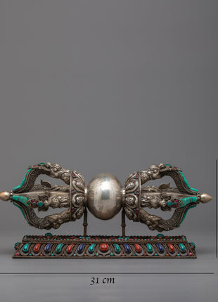 Handmade Silver Vajra with Stand | Exquisite Buddhist Ritual Tool
